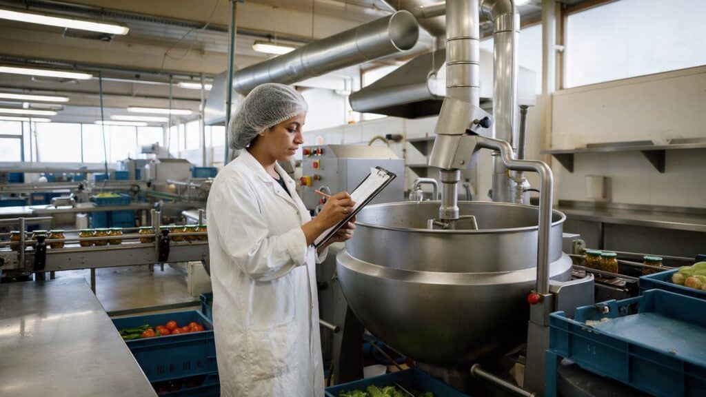 Productrevisies in SAP Business One - medewerker controleert een batch in de voedingsmiddelenproductie