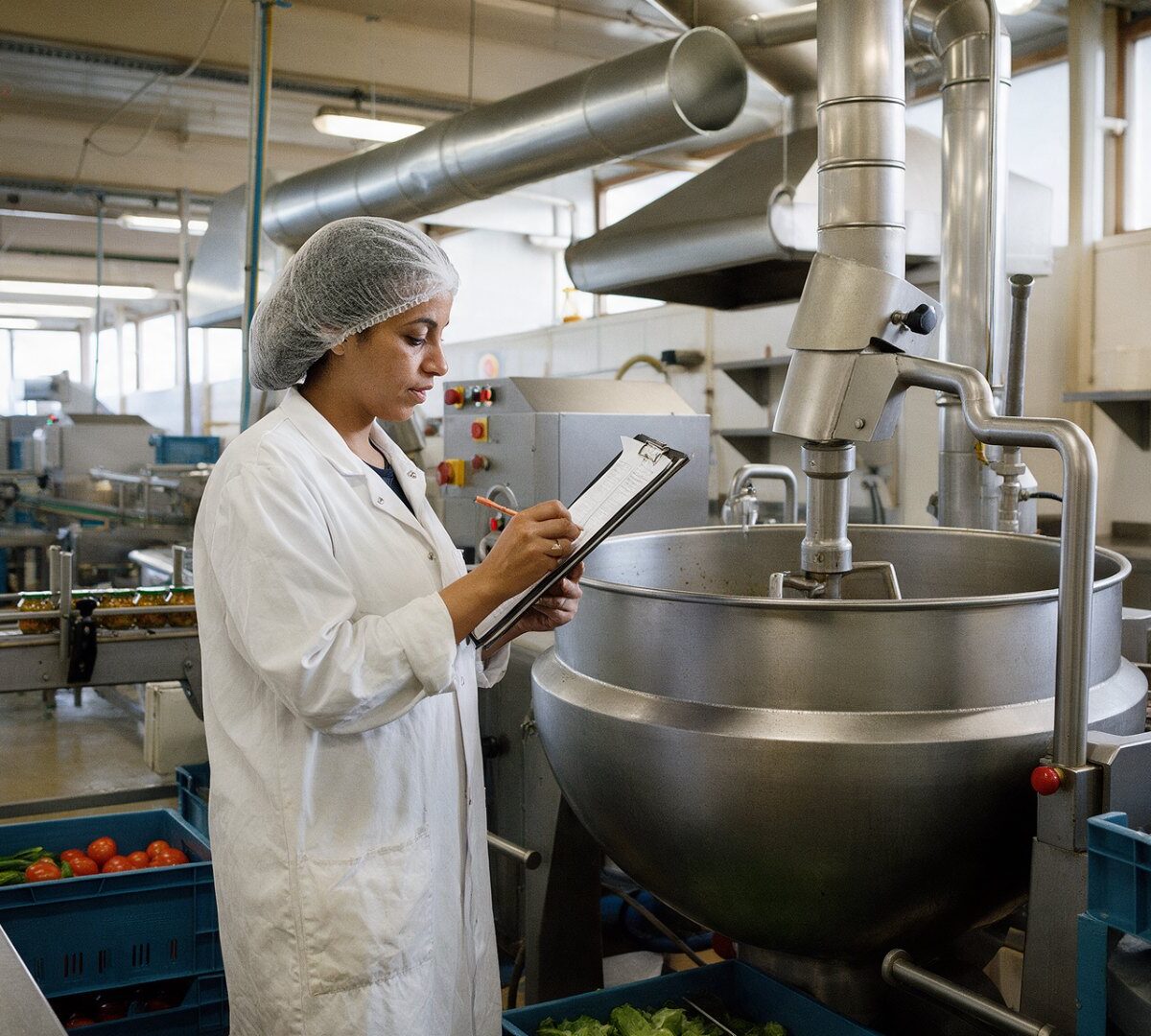 Productrevisies in SAP Business One - medewerker controleert een batch in de voedingsmiddelenproductie
